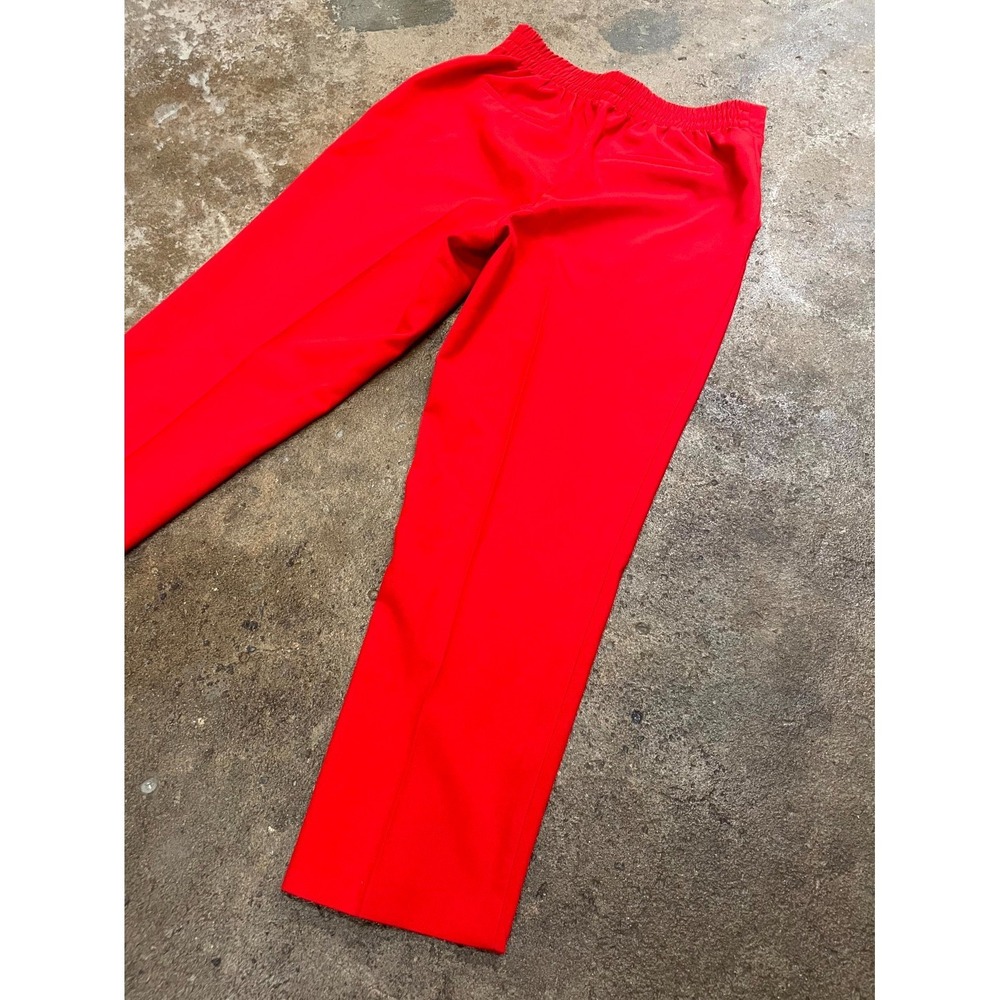 Zara Tailored Pants Womens L Red Stretch Elastic Waist Button Details Straight - Picture 10 of 16